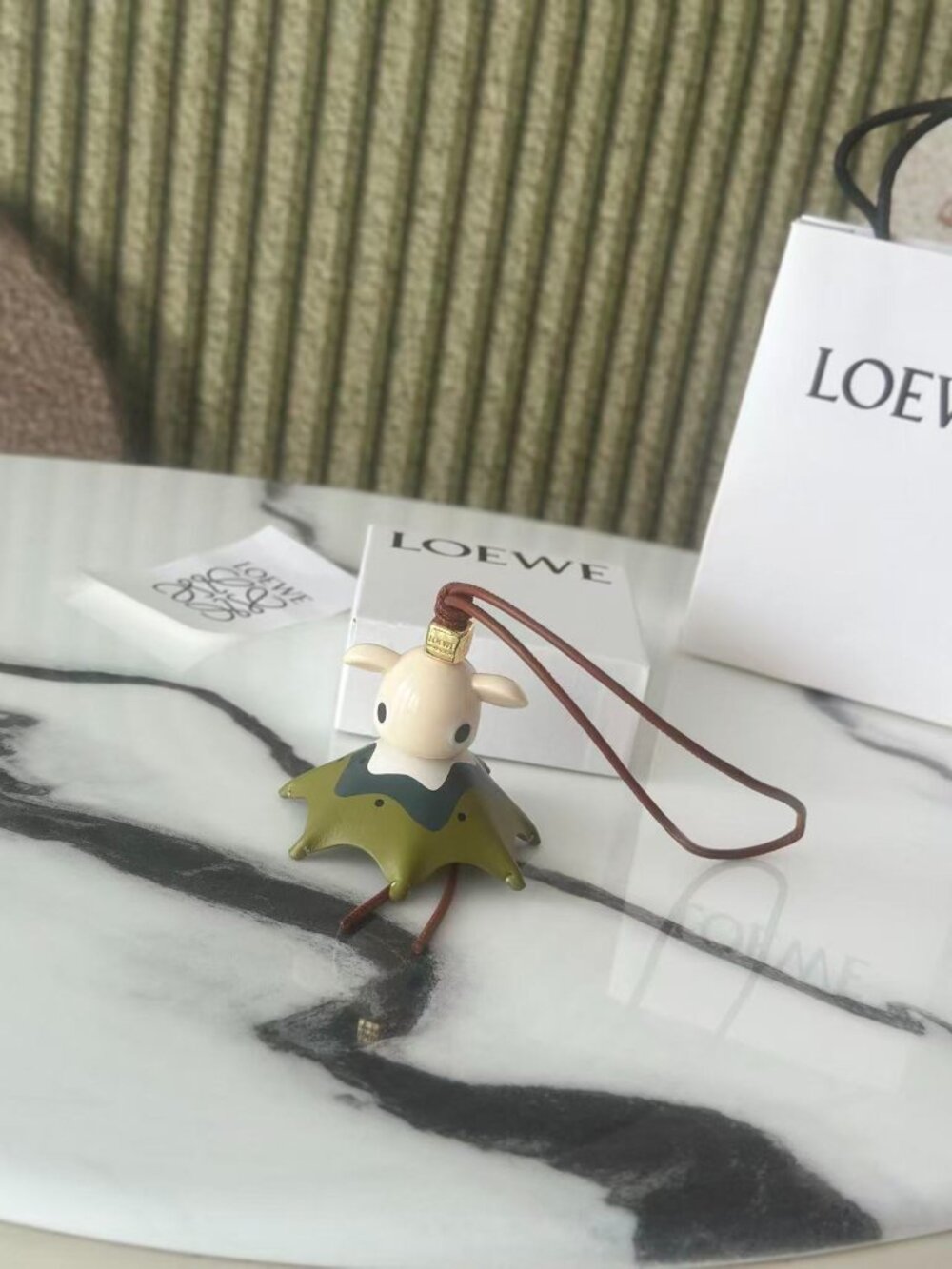 Loewe Green and Cream Bat Key Holde